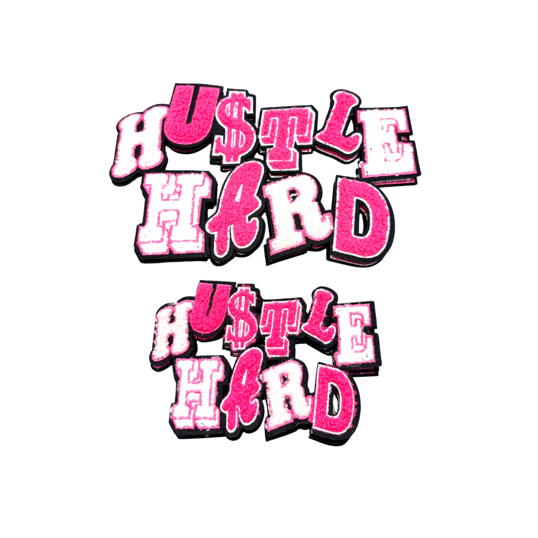 Hustle Hard Chenille Pink Patches