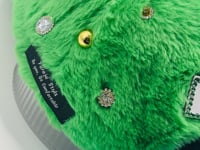 Green Furry “Trunk & Bags” Luxury Junk Trucker Hat | Patches, Bling Pins, Rhinestones & Pearls Brooches