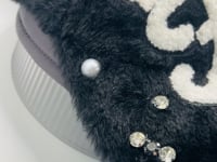 Black Furry “So Fly” Luxury Junk Trucker Hat | Patches, Bling Pins, Rhinestones & Pearls Brooches