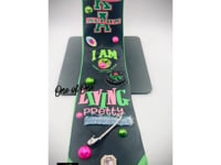 AKA Premade Junk Tie 2– Alpha Kappa Alpha Statement Tie with Denim, Pins & Bling