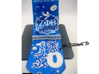 Zeta Phi Beta Premade Junk Tie 2– Blue & White Greek Statement Tie with Bling & Denim
