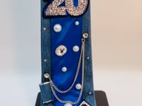Zeta Denim Premade Junk Tie  Blue & White Greek Statement Tie with Bling & Patches