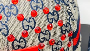 Red & Navy Luxury Junk Blinged Trucker Hat & Matching Junk Tie Set – Blinged & Jeweled - Ready To Ship