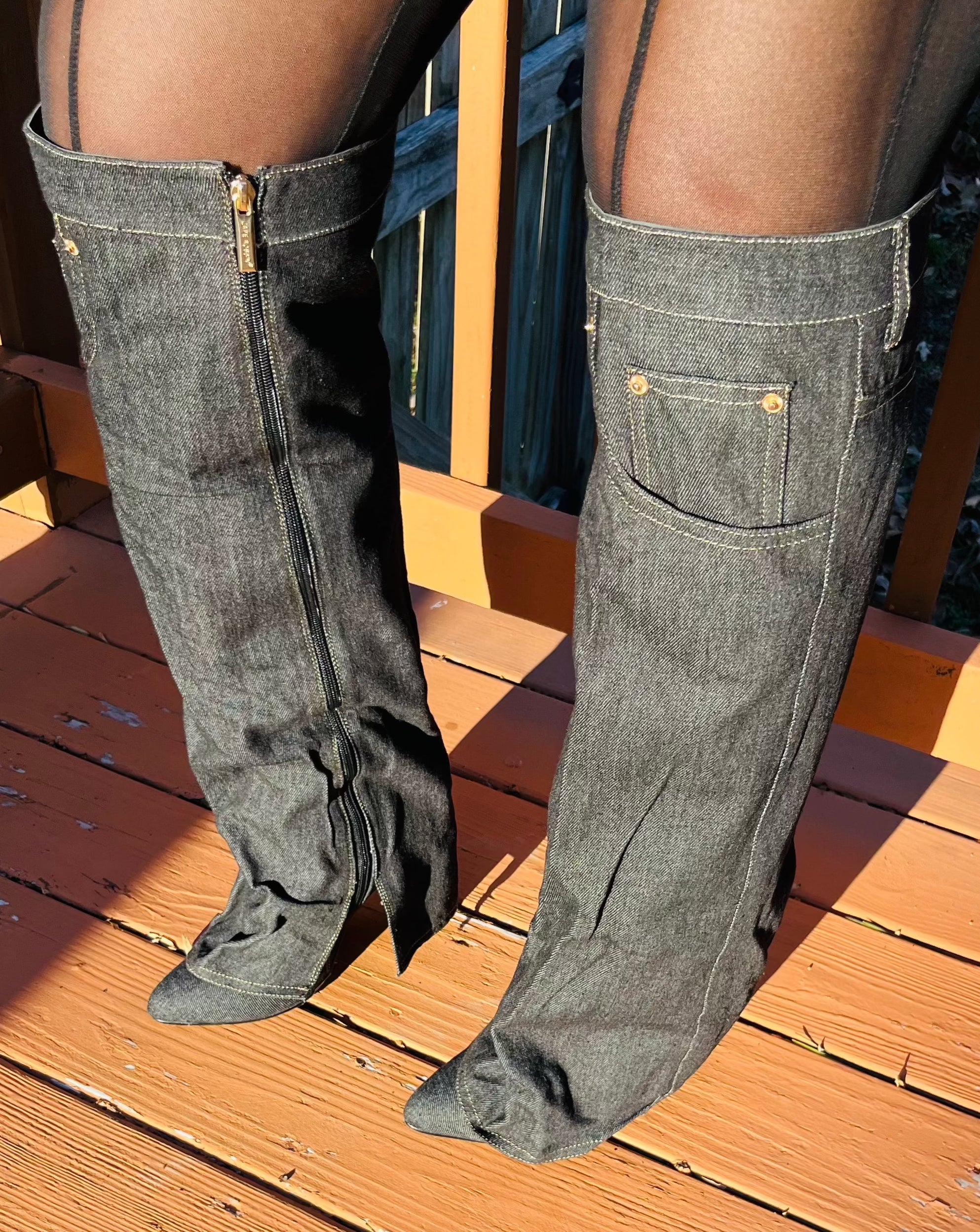 So Dangerous Knee Denim Heel Boot